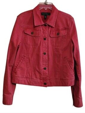 Lauren Ralph Lauren Red Denim Jacket Button Front Closure